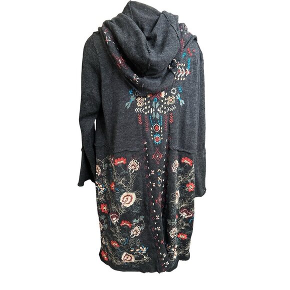 Athleta Caite Long Grey Embroidered Hoodie Cardigan - Medium - Wool Blend - Picture 2 of 6